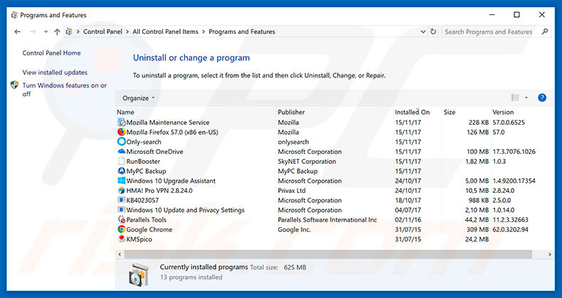 Your Device Is Under Threat adware uninstall via Control Panel