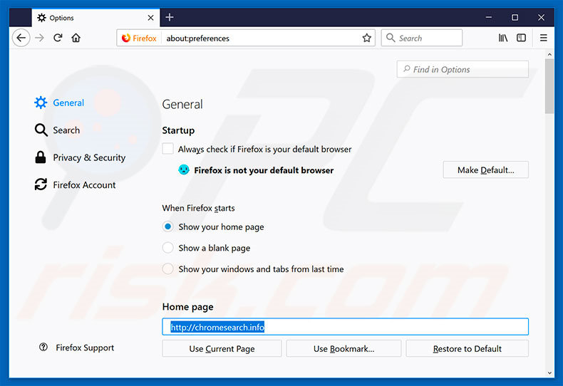 Removing chromesearch.info from Mozilla Firefox homepage