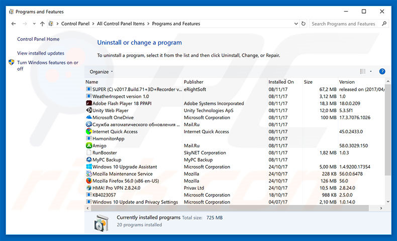 browser hijacker uninstall via Control Panel