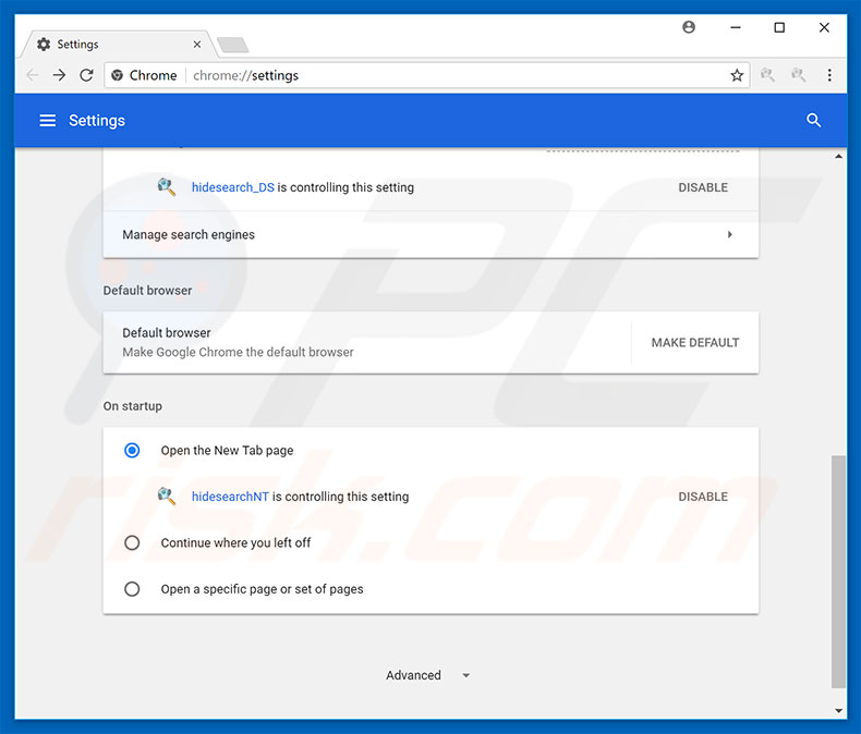 search.hidesearch.bid von der Google Chrome Startseite entfernen