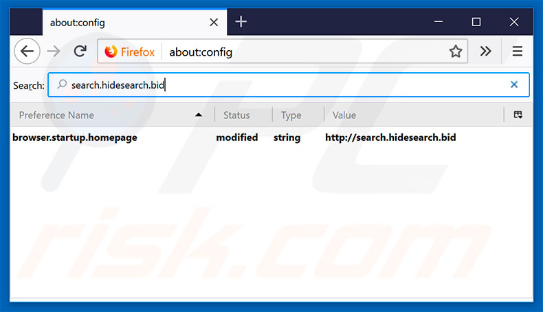 search.hidesearch.bid von der Mozilla Firefox Standardsuchmaschine entfernen