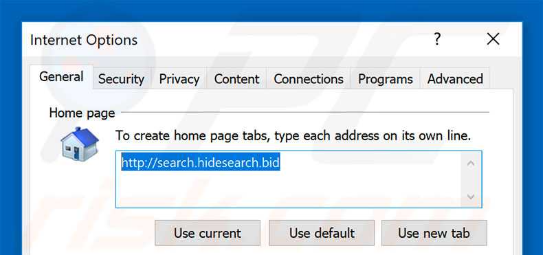 search.hidesearch.bid von der Internet Explorer Startseite entfernen