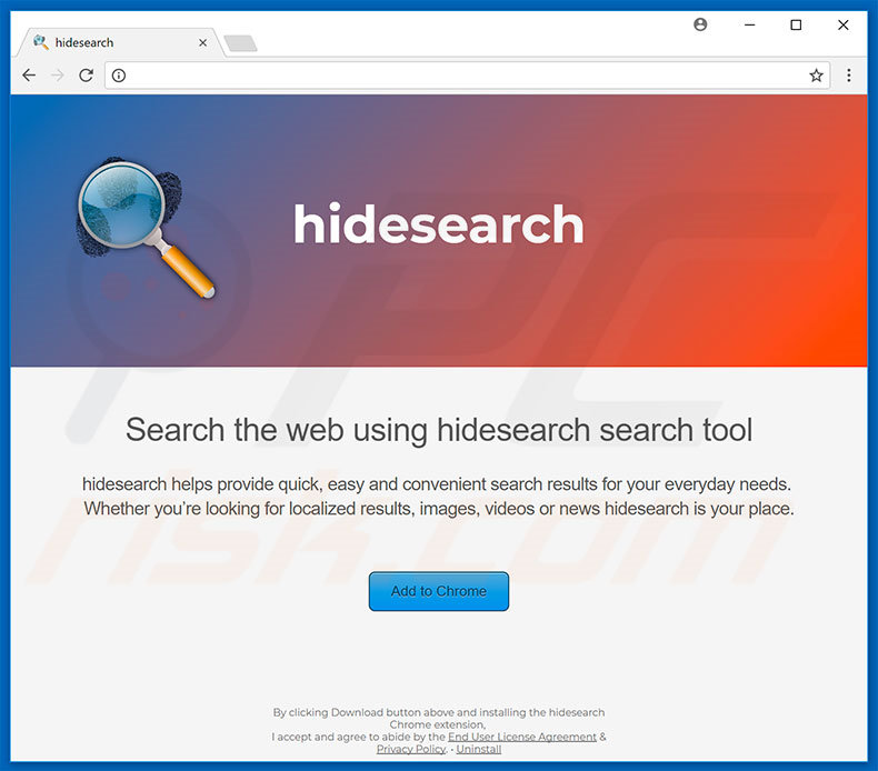 Webseite zur Förderung des hidesearch Browserentführers