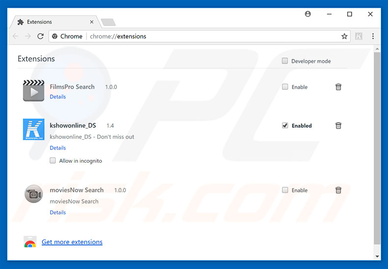 Removing search.kshowonline.stream related Google Chrome extensions