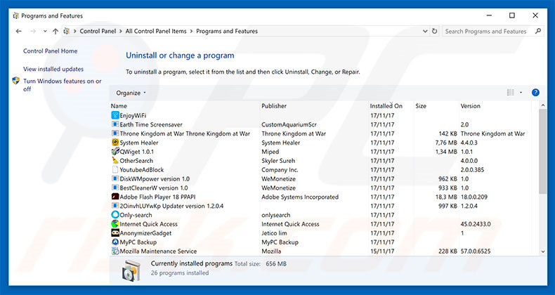 search.kshowonline.stream browser hijacker uninstall via Control Panel