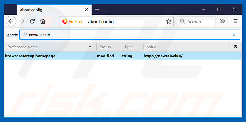 Removing newtab.club from Mozilla Firefox default search engine