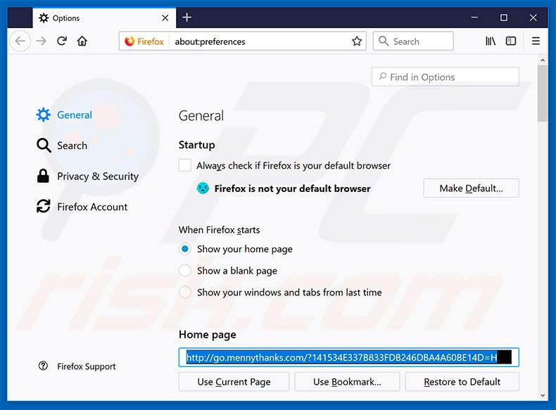 Removing go.mennythanks.com from Mozilla Firefox homepage