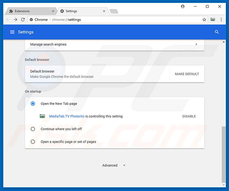 Removing search.mediatabtv.online from Google Chrome homepage
