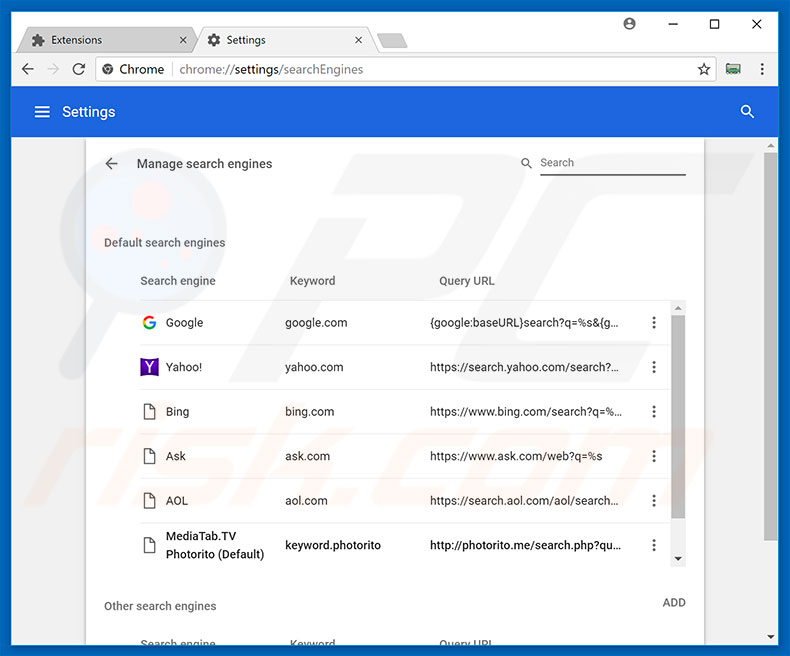 Removing search.mediatabtv.online from Google Chrome default search engine