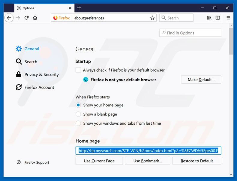 Removing hp.mysearch.com from Mozilla Firefox homepage