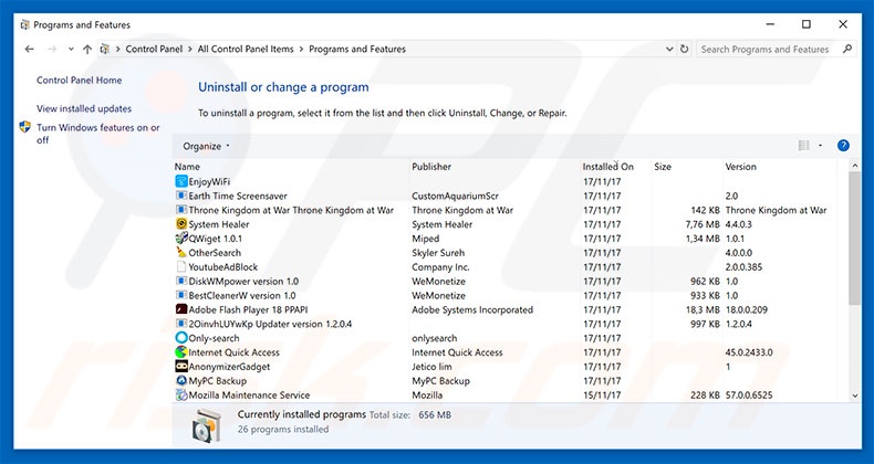 hp.mysearch.com browser hijacker uninstall via Control Panel