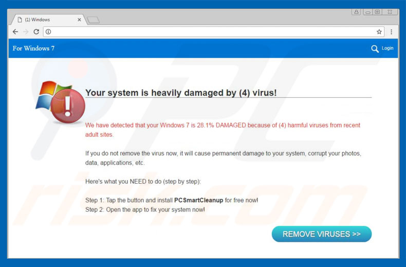 Your System Is Heavily Damaged By (4) Virus scam