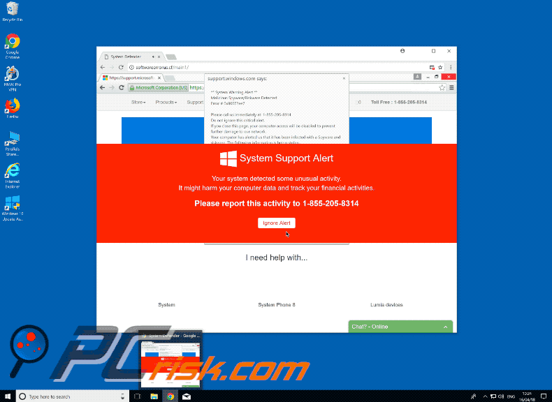 System Support Alert scam gif