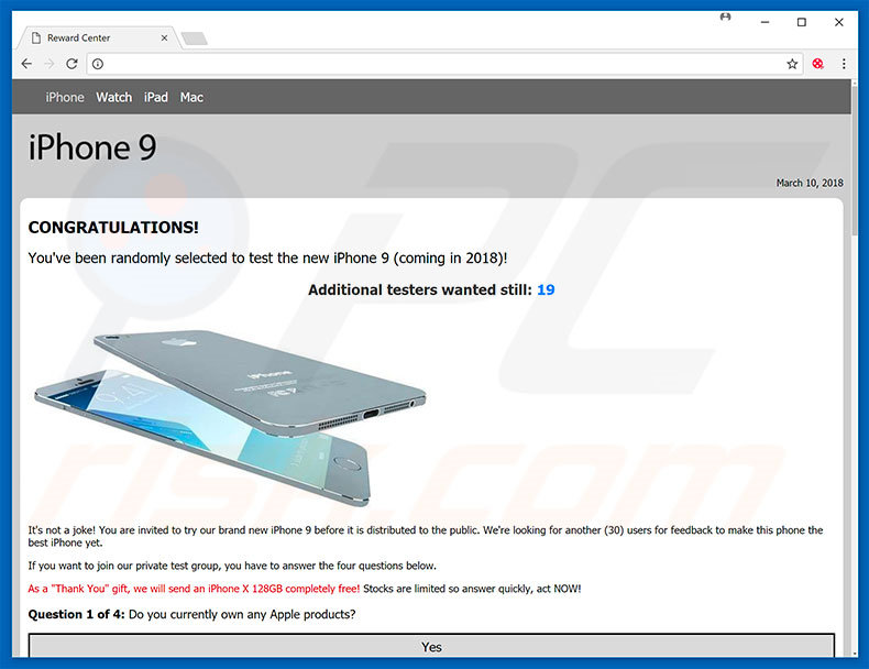 You've Been Selected To Test iPhone 9 adware