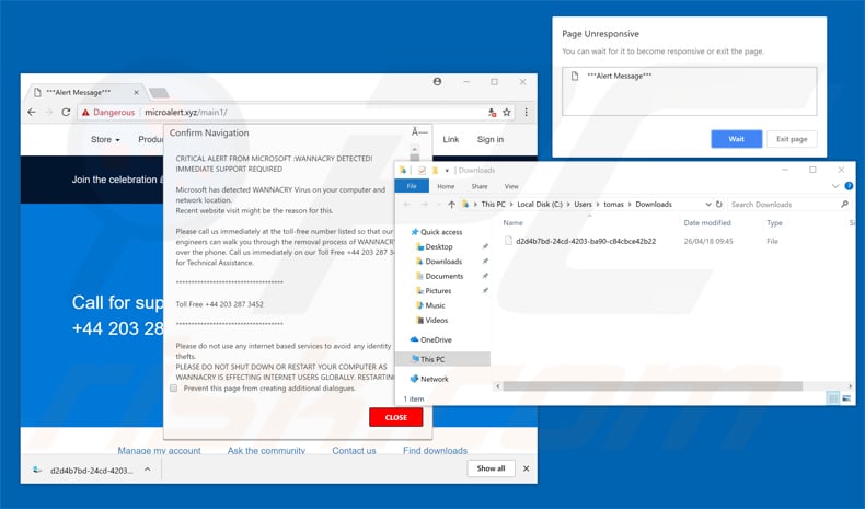 wannacry detected pop-up scam downloading files