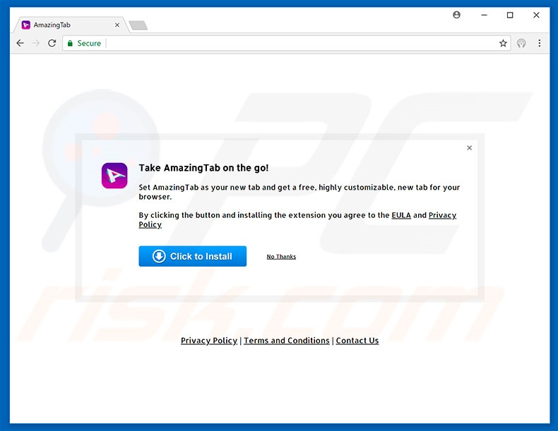 Website used to promote AmazingTab browser hijacker