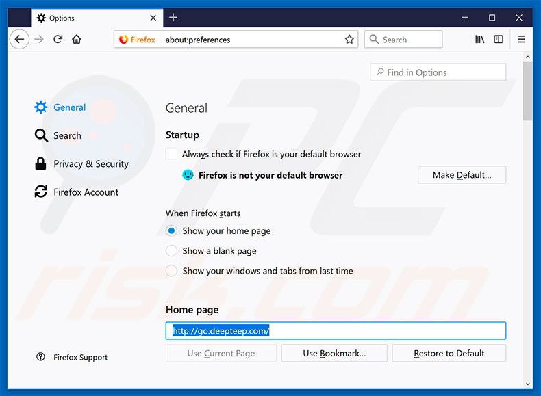 Removing go.deepteep.com from Mozilla Firefox homepage