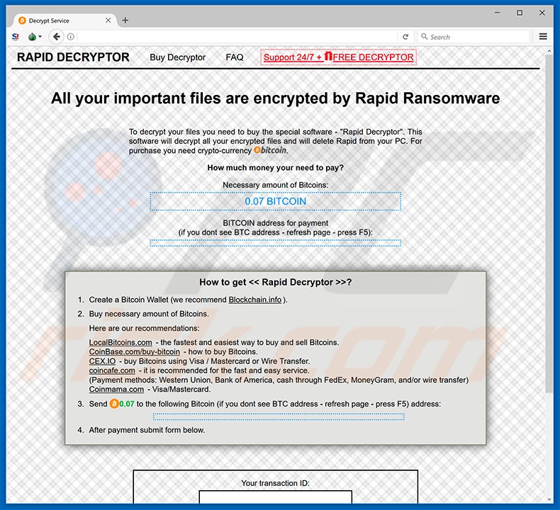 RAPID RANSOMWARE V3 website (sample 1)