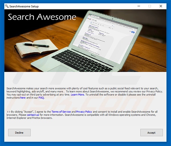 SearchAwesome adware installation setup