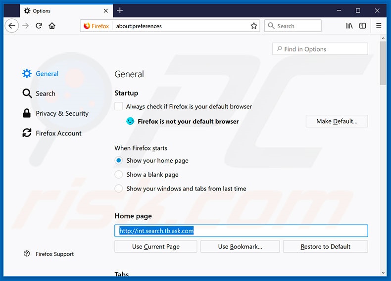 Removing search.tb.ask.com from Mozilla Firefox homepage