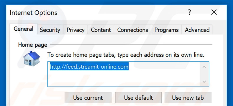 Removing feed.streamit-online.com from Internet Explorer homepage