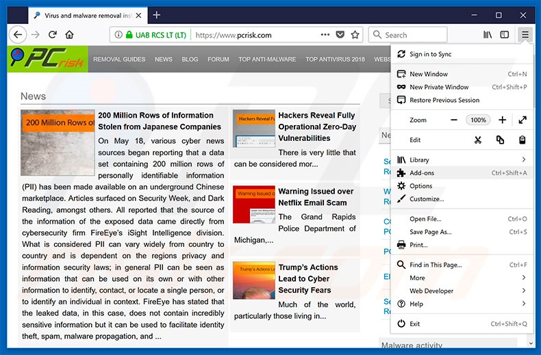 Betrügerische Erweiterungen von Mozilla Firefox entfernen Schritt 1