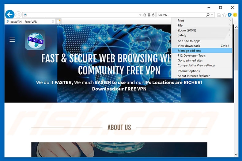 Removing CastVPN ads from Internet Explorer step 1