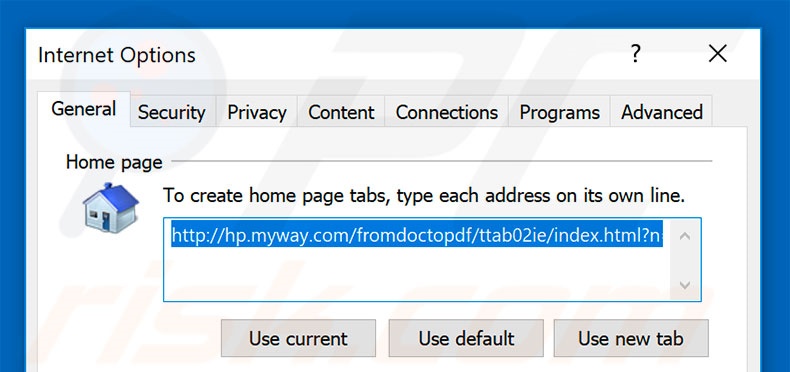 Removing hp.myway.com from Internet Explorer homepage