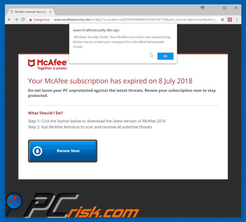 Your McAfee Subscription Has Expired Betrug gif