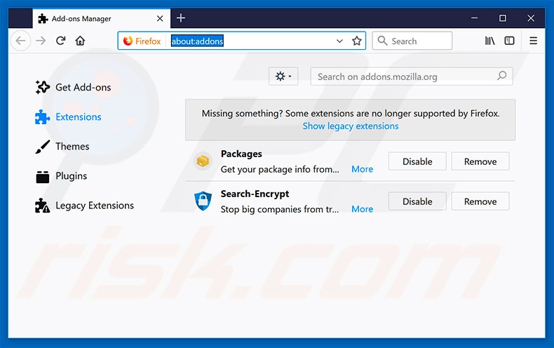 Removing search323892.xyz related Mozilla Firefox extensions