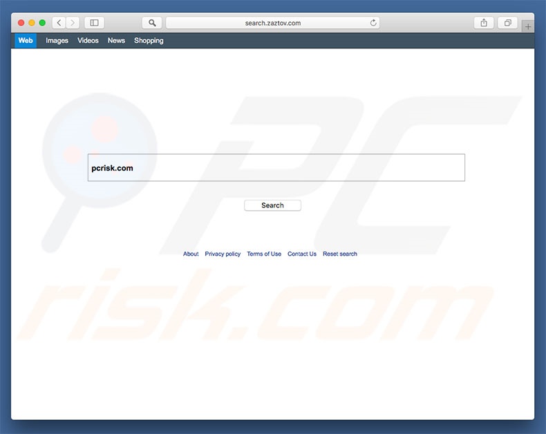 search.zaztov.com browser hijacker on a Mac computer