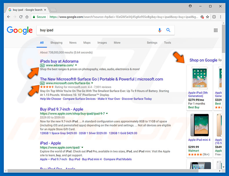 Legitimate ads in Google search results