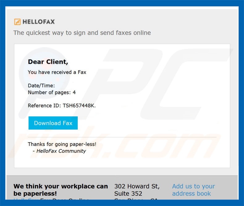Here Is Your Fax Email Virus malware