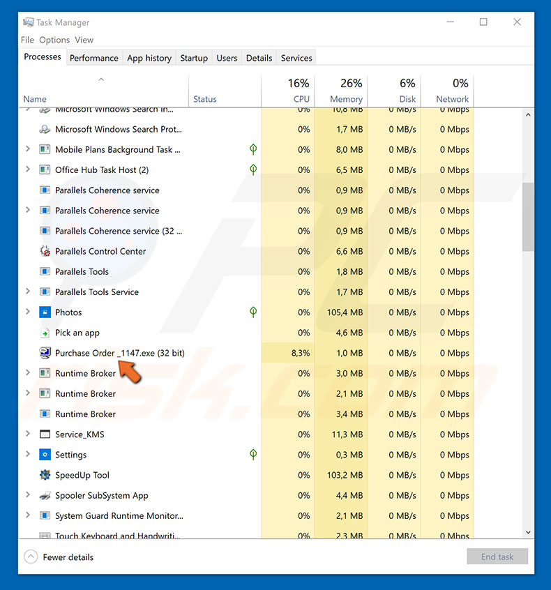 Pony Malware im Task Manager