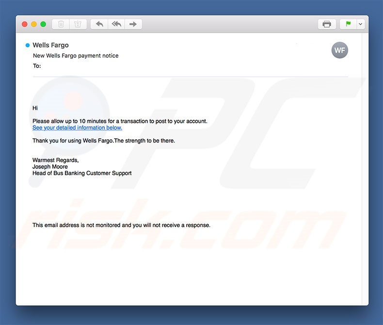 Wells Fargo Email Virus malware