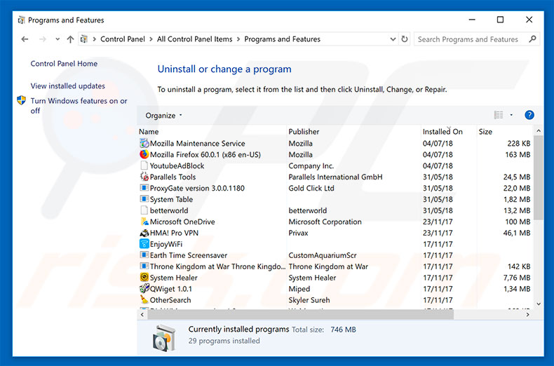 Windows Operating System Alert adware uninstall via Control Panel
