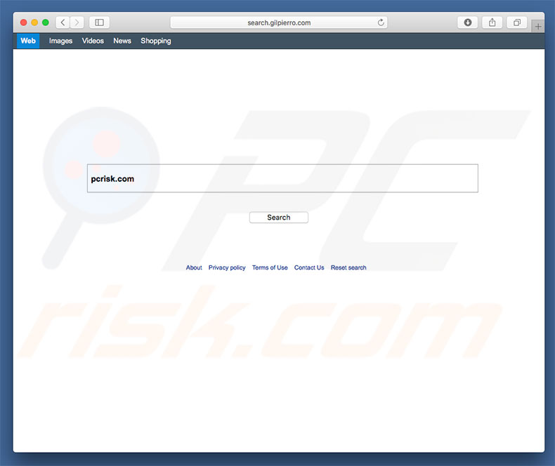 search.gilpierro.com browser hijacker on a Mac computer