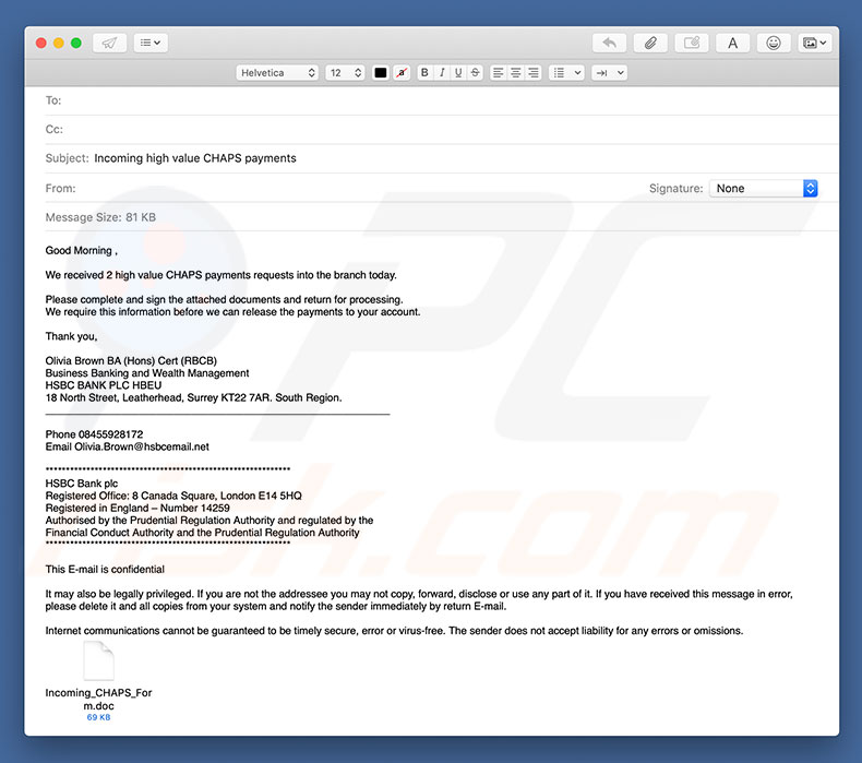 Second HSBC Email Virus campaign variant