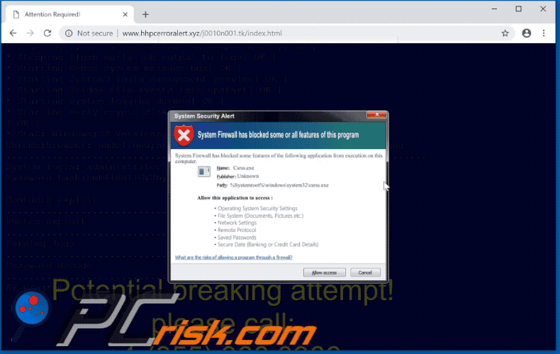 System Firewall Has Blocked Some Features scam gif