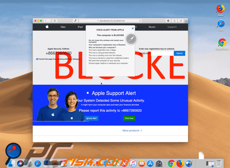 Appearance of VIRUS ALERT FROM APPLE scam (GIF)