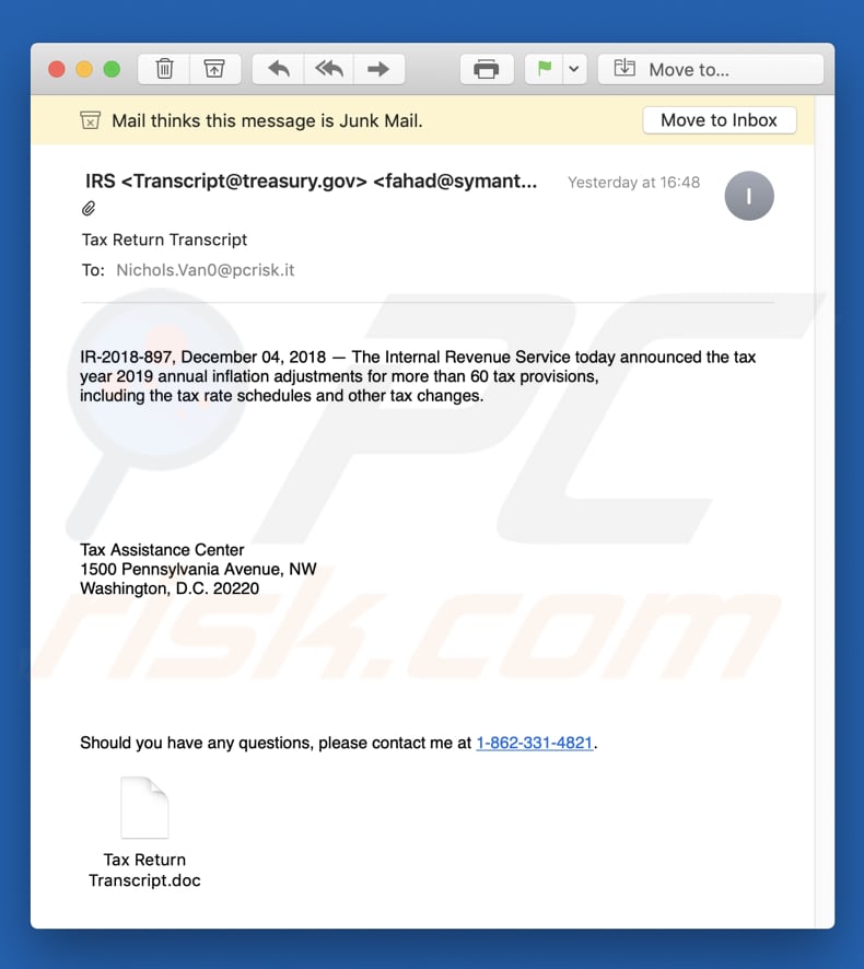 Eine weitere Variante der IRS E-Mail Virus Spamkampagne