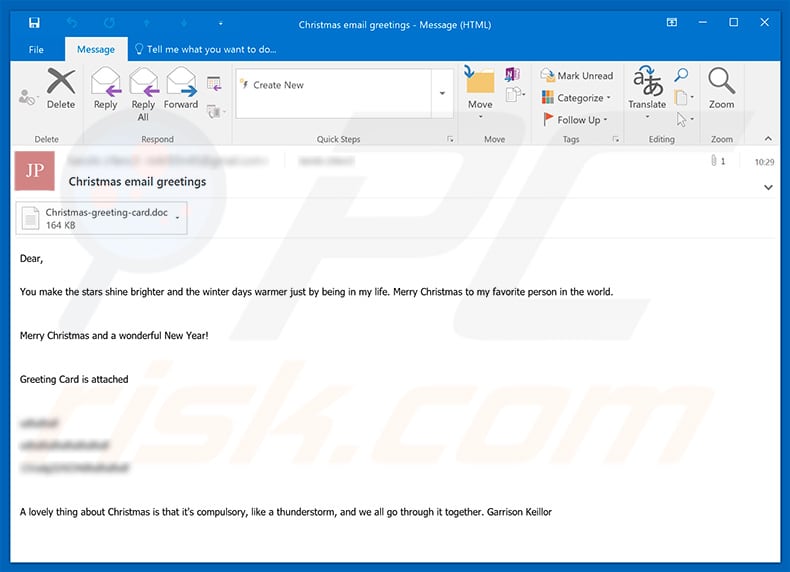 Christmas Greetings Email Virus