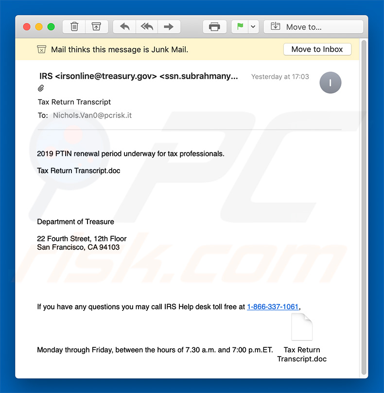IRS E-Mail-Virus Spam-Kampagnen Schreiben