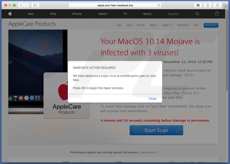 Your MacOS 10.14 Mojave Is Infected With 3 Viruses! scam