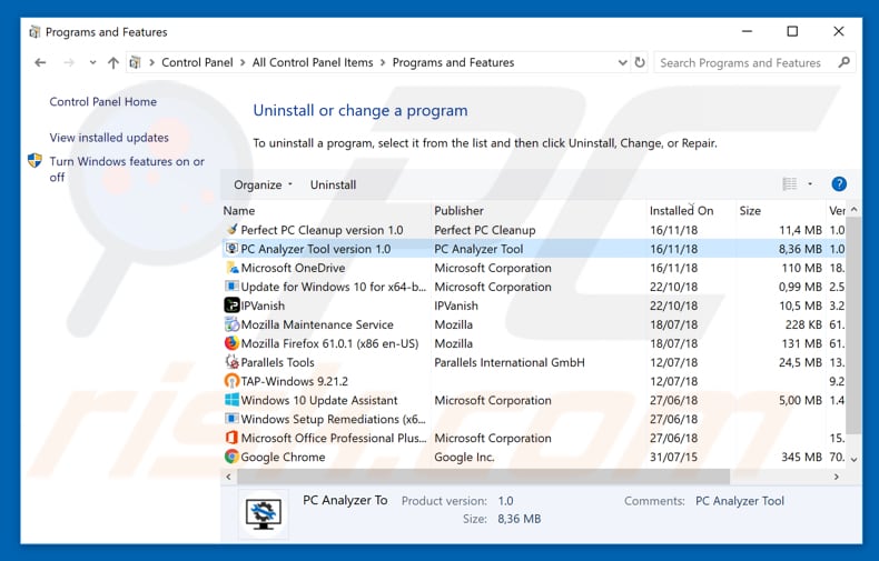 PC Analyzer Tool adware uninstall via Control Panel