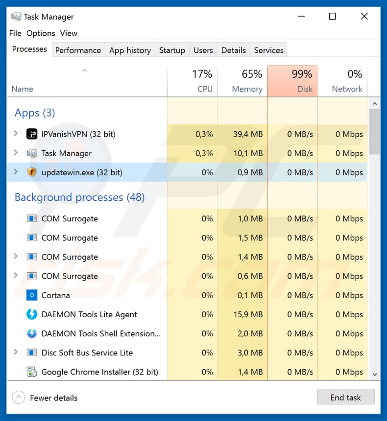 puma ransomware process task manager updatewin.exe