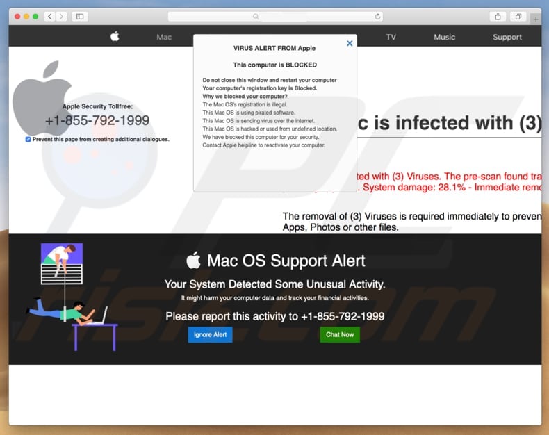 Mac OS Support Alert scam