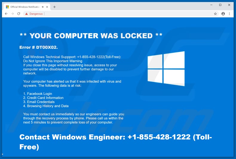 waslocked Webseite zeigt ein Pop-up