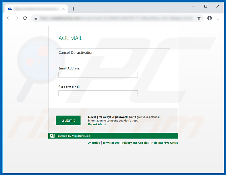 Gefälschte AOL Mail Webseite, die für Phishing benutzt wird