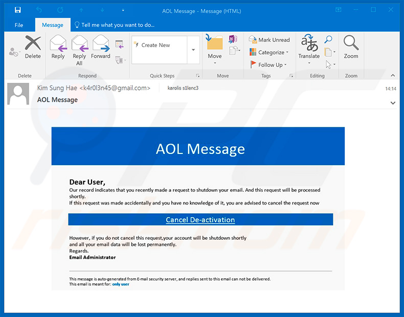 AOL Email Scam Spam-Kampagne